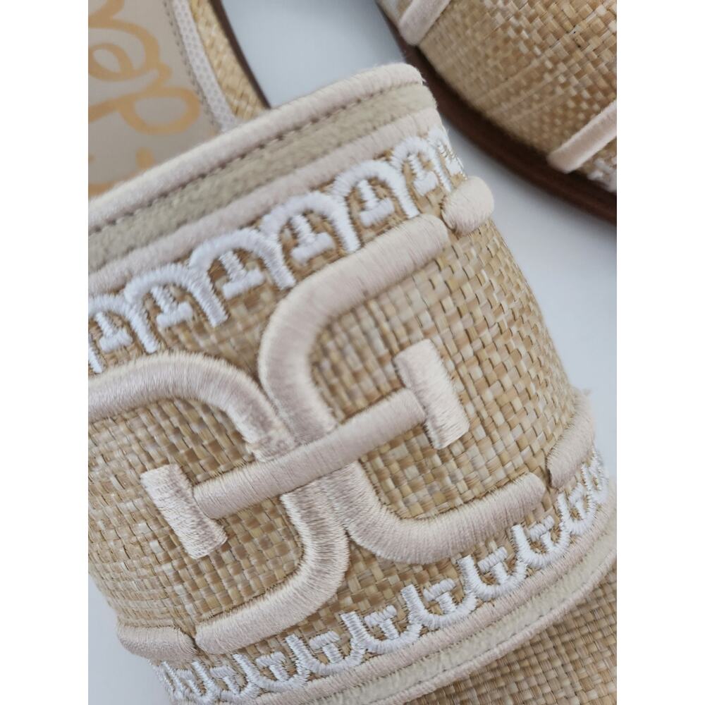 Sam Edelman Beige Woven Slide Sandals with White Trim - Picture 2 of 7
